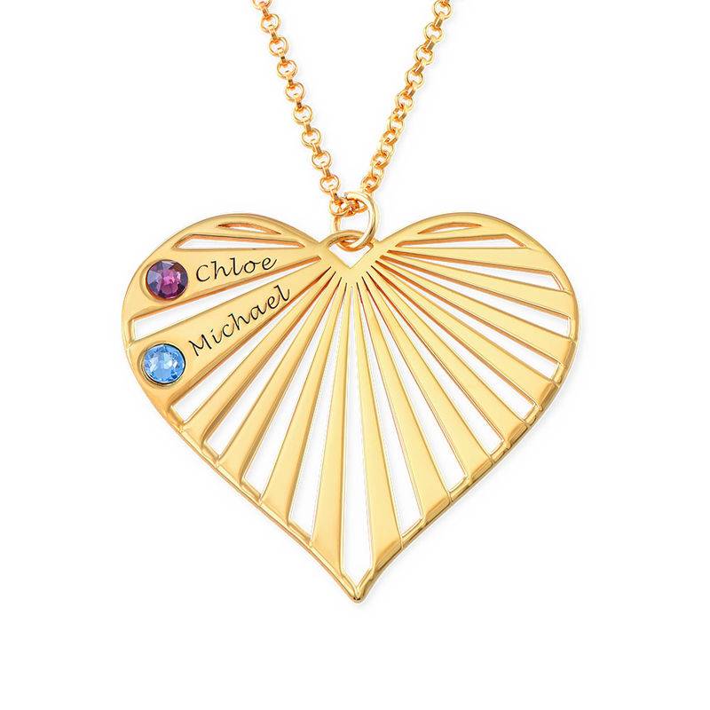 Familienkette mit gravierbarem Herzanhänger und Geburtssteinen - Gold-Vermeil-3 Produktfoto