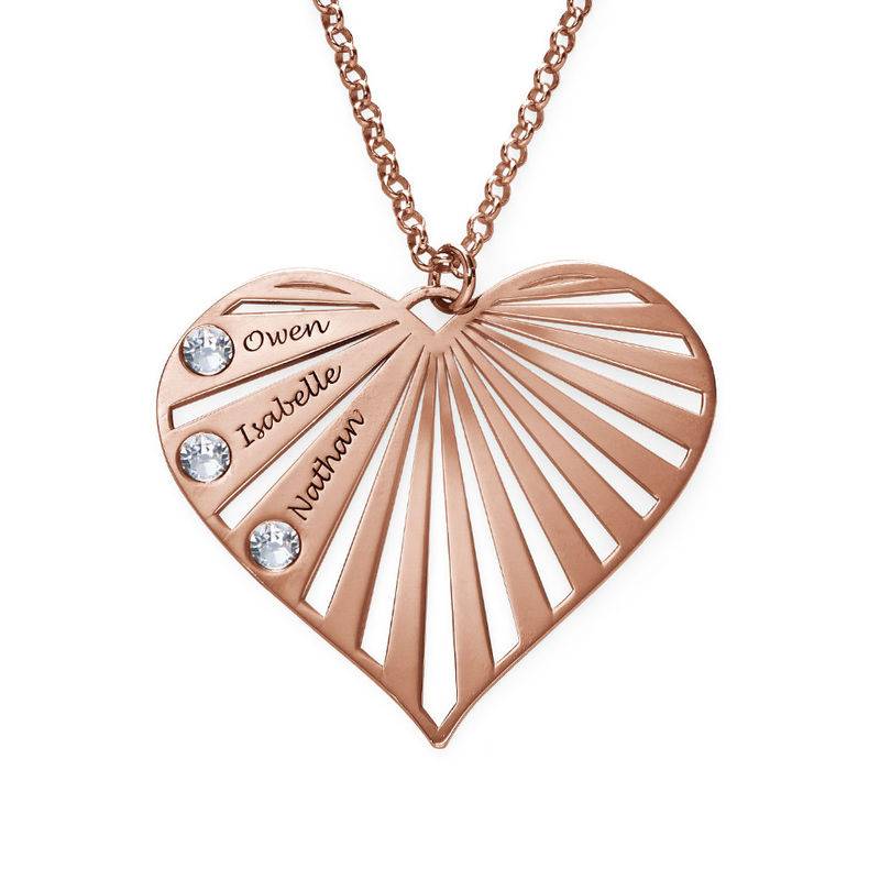 Familienkette mit gravierbarem Herzanhänger und Geburtssteinen - rosévergoldetes Sterlingsilber-2 Familienkette mit gravierbarem Herzanhänger und Geburtssteinen - rosévergoldetes Sterlingsilber-2 Produktfoto