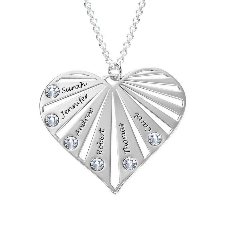 Familienkette mit gravierbarem Herzanhänger und Geburtssteinen - Silber-2 Familienkette mit gravierbarem Herzanhänger und Geburtssteinen - Silber-2 Produktfoto