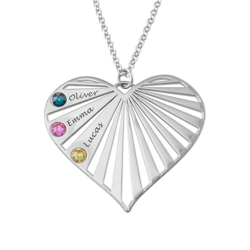 Familienkette mit gravierbarem Herzanhänger und Geburtssteinen - Silber-3 Familienkette mit gravierbarem Herzanhänger und Geburtssteinen - Silber-3 Produktfoto