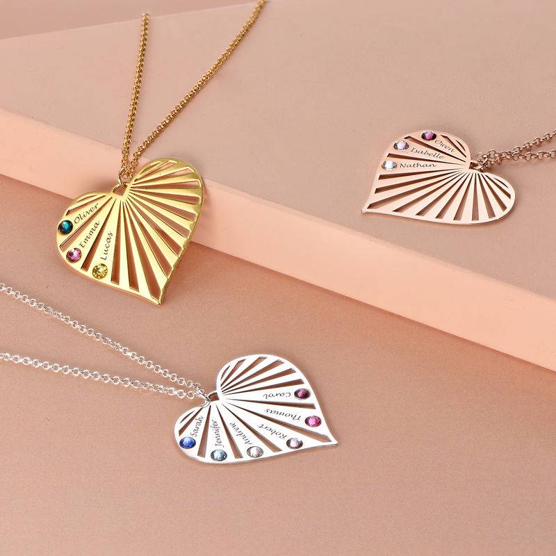 Familienkette mit gravierbarem Herzanhänger und Geburtssteinen - Silber-4 Familienkette mit gravierbarem Herzanhänger und Geburtssteinen - Silber-4 Produktfoto