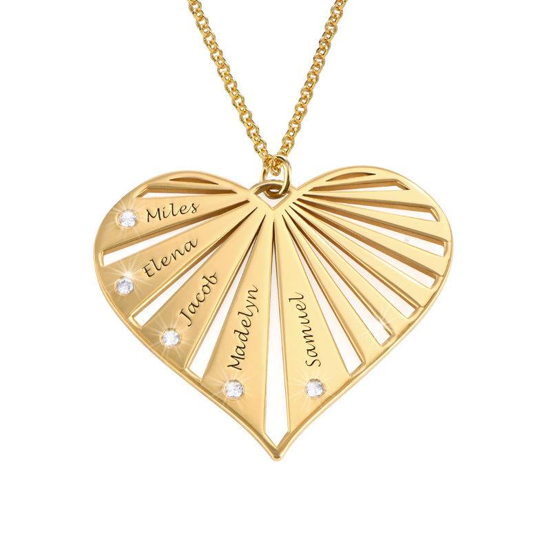 Familienkette mit gravierbarem Herzanhänger und Diamanten - Gold-Vermeil-1 Familienkette mit gravierbarem Herzanhänger und Diamanten - Gold-Vermeil-1 Produktfoto