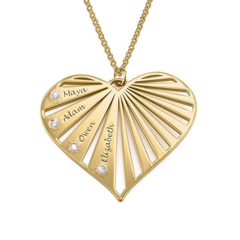 Familienkette mit gravierbarem Herzanhänger und Diamanten - Vergoldet-1 Produktfoto