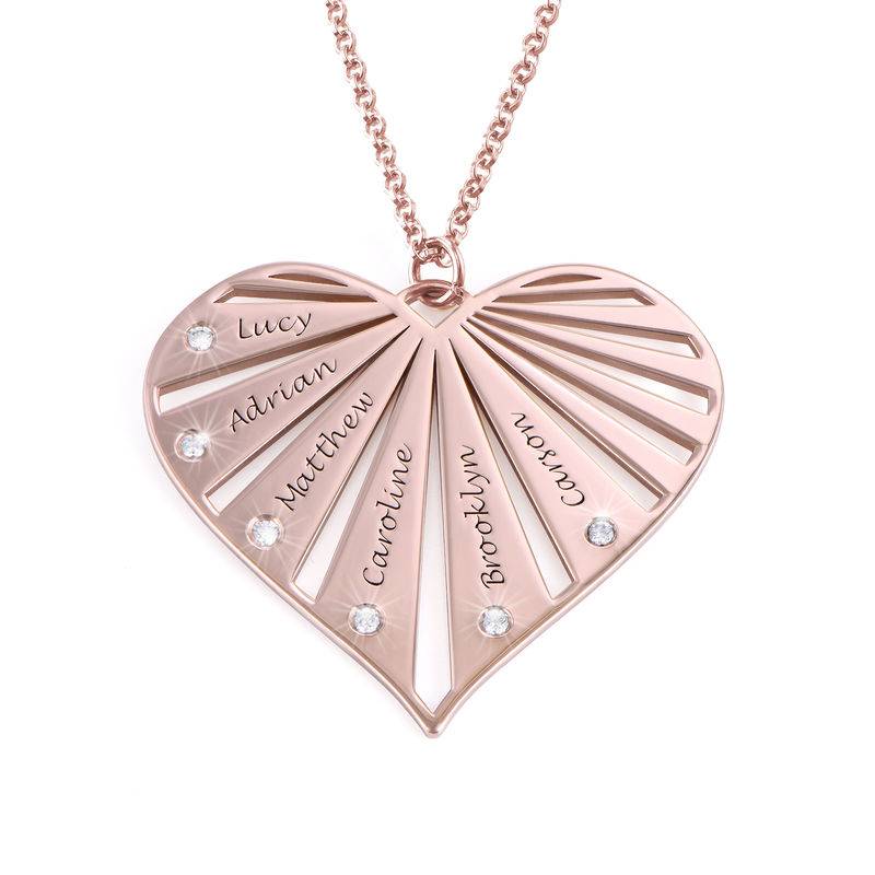 Familienkette mit gravierbarem Herzanhänger und Diamanten - rosévergoldetes Sterlingsilber-1 Familienkette mit gravierbarem Herzanhänger und Diamanten - rosévergoldetes Sterlingsilber-1 Produktfoto