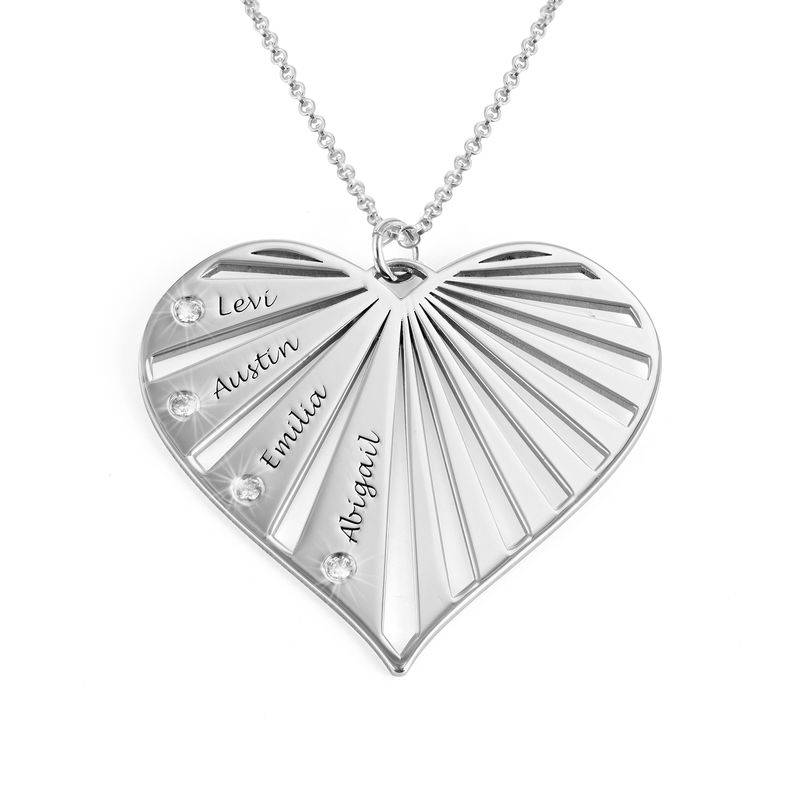 Familienkette mit gravierbarem Herzanhänger und Diamanten - Silber-1 Familienkette mit gravierbarem Herzanhänger und Diamanten - Silber-1 Produktfoto