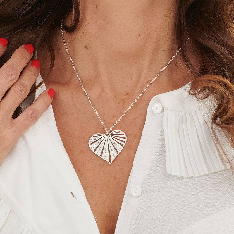 Familienkette mit gravierbarem Herzanhänger und Diamanten - Silber-3 Familienkette mit gravierbarem Herzanhänger und Diamanten - Silber-3 Produktfoto