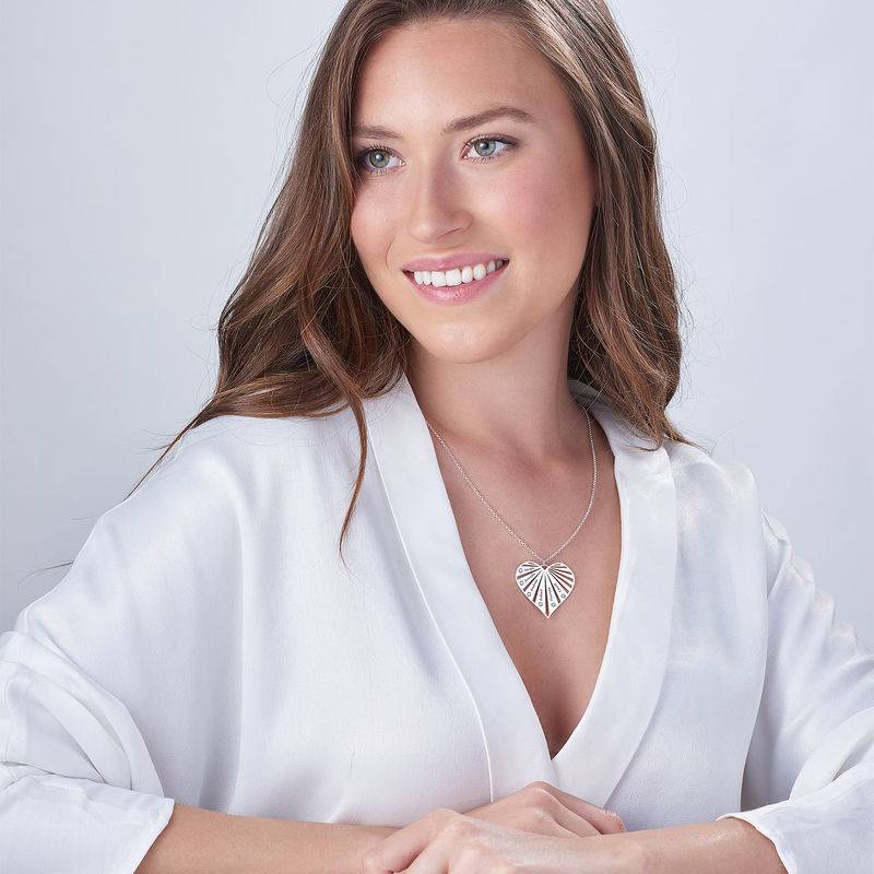 Familienkette mit gravierbarem Herzanhänger und Diamanten - Silber-4 Familienkette mit gravierbarem Herzanhänger und Diamanten - Silber-4 Produktfoto