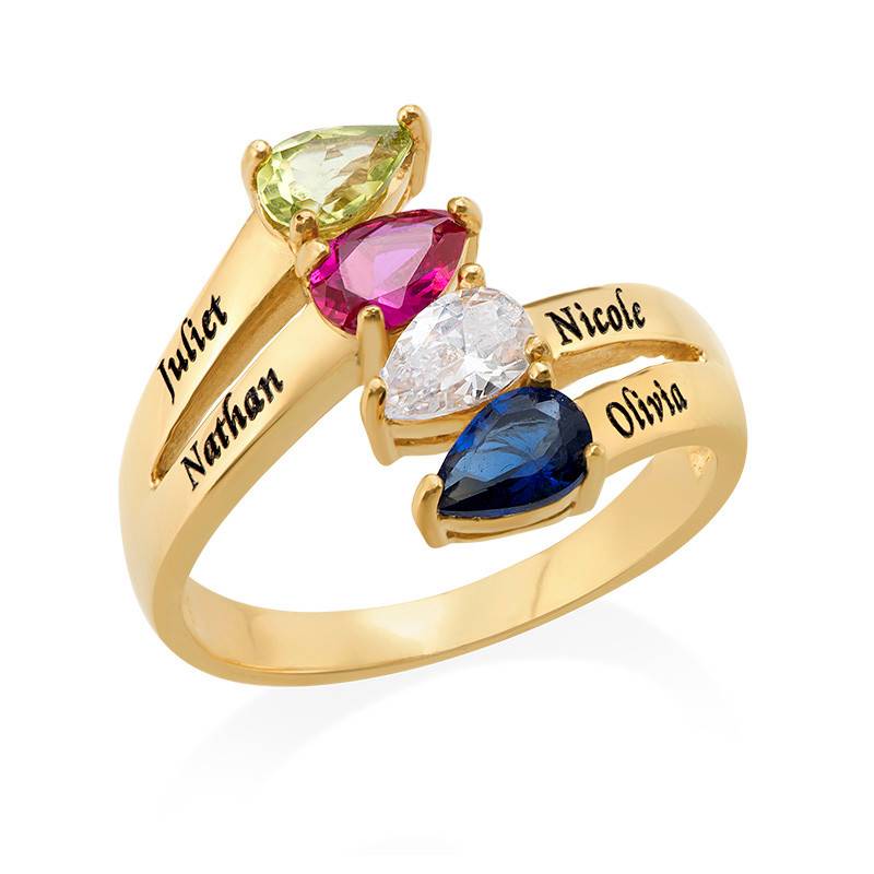 Gravierbarer Ring mit vier Geburtssteinen für die Mutter - vergoldetes Sterlingsilber-4 Produktfoto