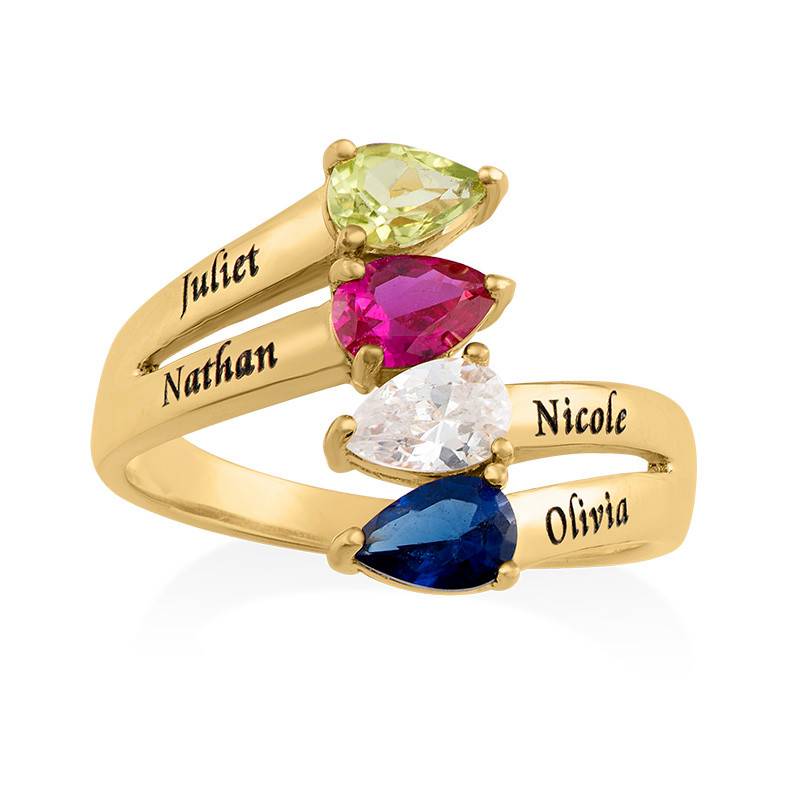 Gravierbarer Ring mit vier Geburtssteinen für die Mutter - vergoldetes Sterlingsilber-3 Produktfoto