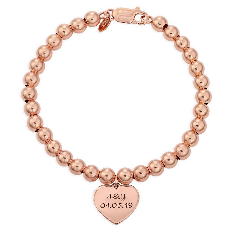 Graviertes Perlenarmband mit Herz-Charm - rosévergoldetes Sterlingsilber-1 Produktfoto