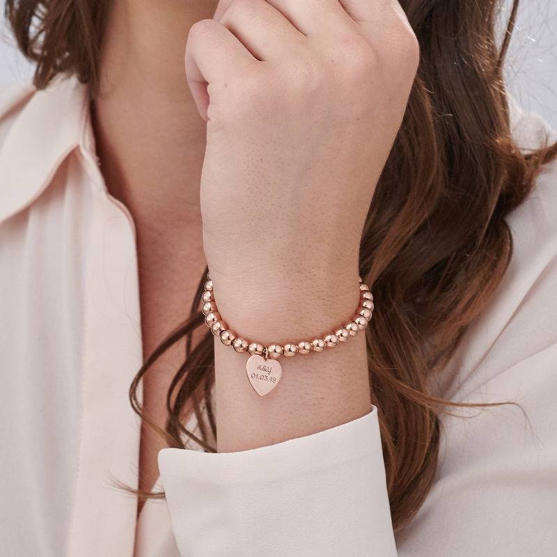 Graviertes Perlenarmband mit Herz-Charm - rosévergoldetes Sterlingsilber-2 Produktfoto