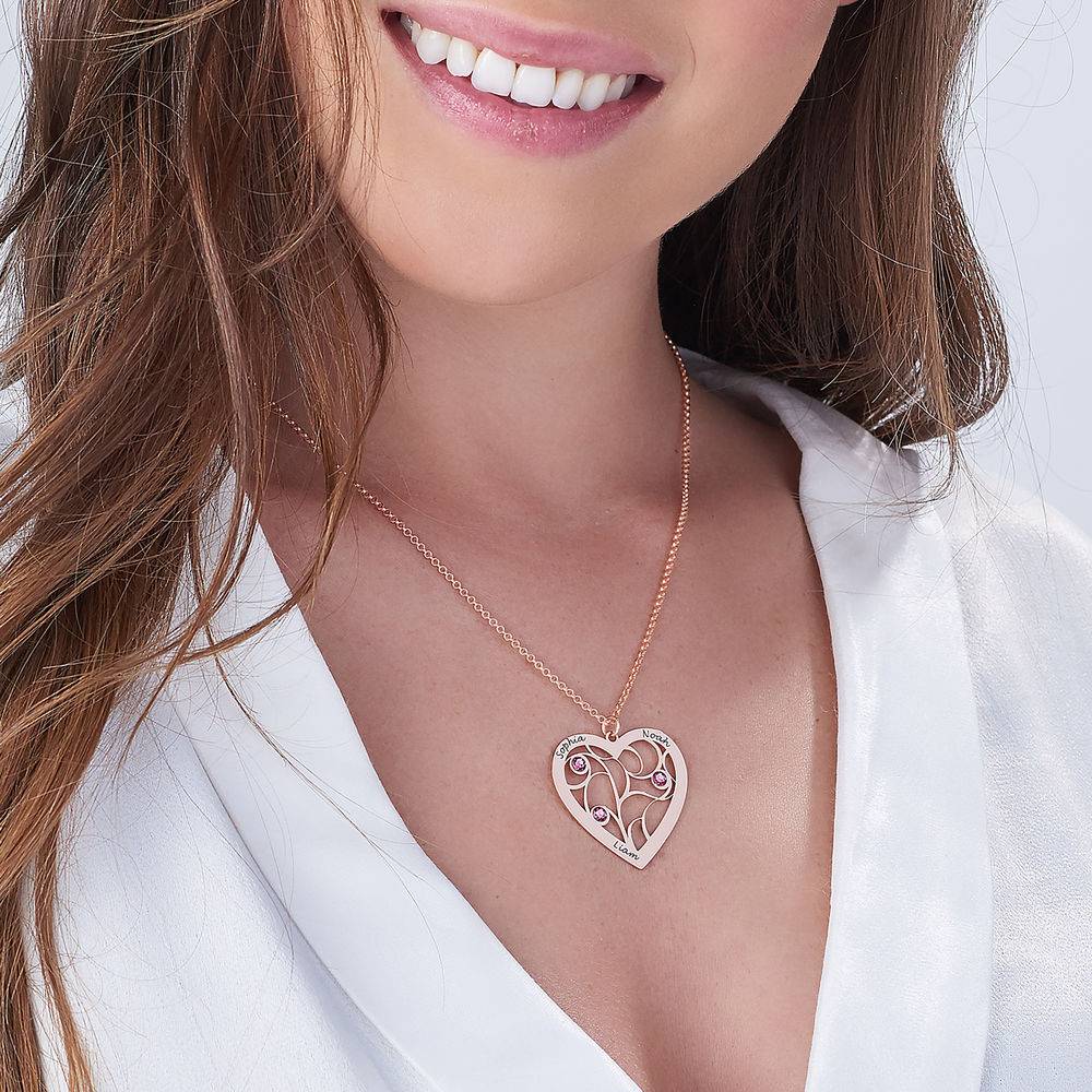 Familienbaum-Kette in Herzform mit Geburtssteinen - rosévergoldetes Sterlingsilber-3 Produktfoto