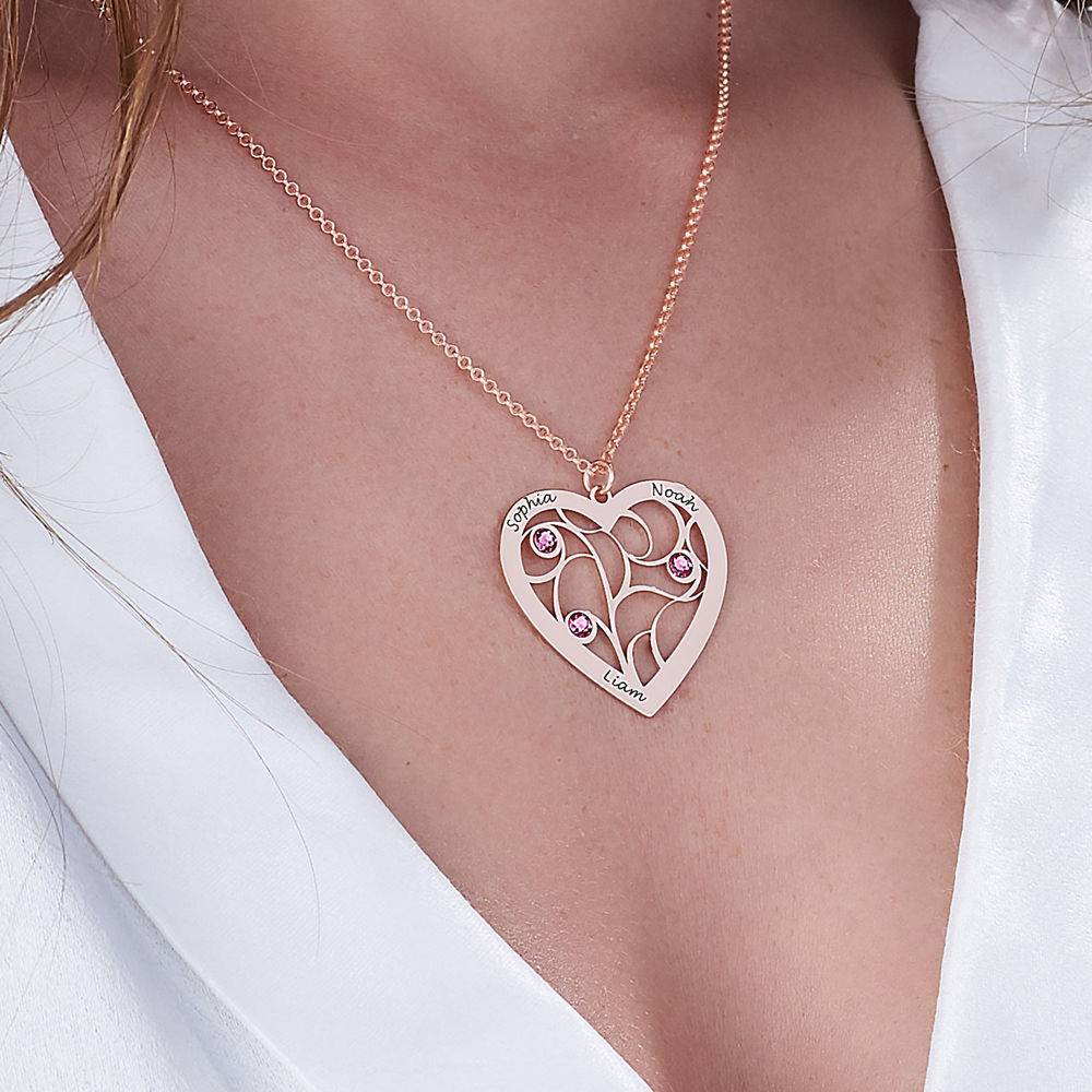 Familienbaum-Kette in Herzform mit Geburtssteinen - rosévergoldetes Sterlingsilber-4 Produktfoto