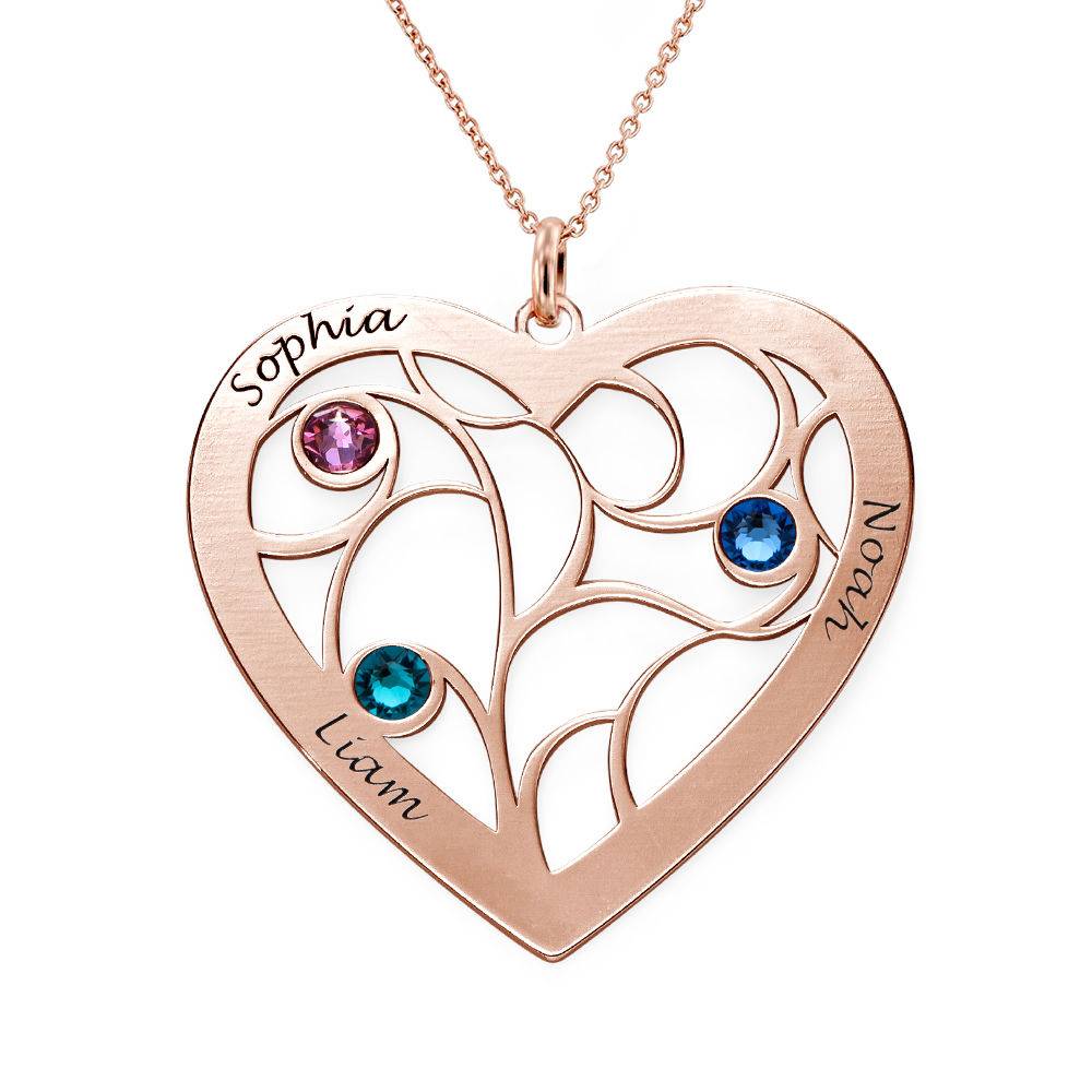 Familienbaum-Kette in Herzform mit Geburtssteinen - rosévergoldetes Sterlingsilber-2 Produktfoto