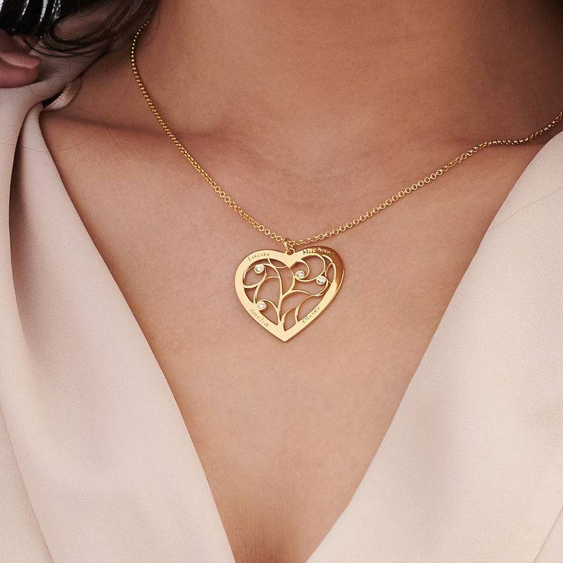 Familienbaum-Kette in Herzform mit Diamanten - Gold-Vermeil-2 Produktfoto