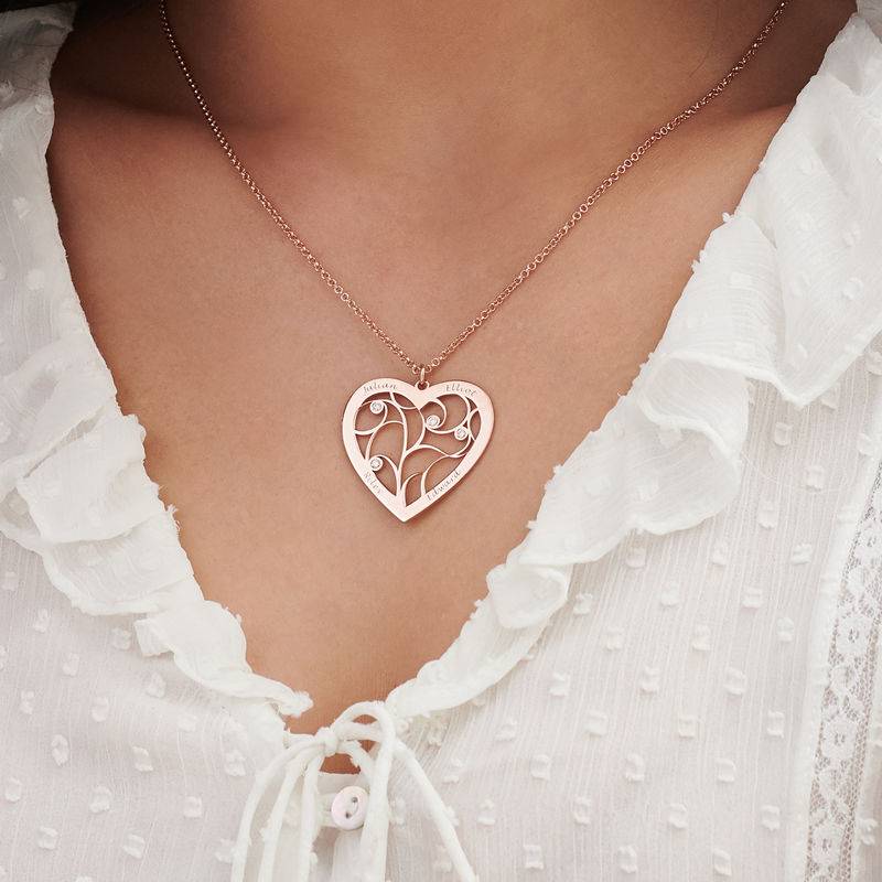 Familienbaum-Kette in Herzform mit Diamanten - rosévergoldetes Sterlingsilber-2 Produktfoto