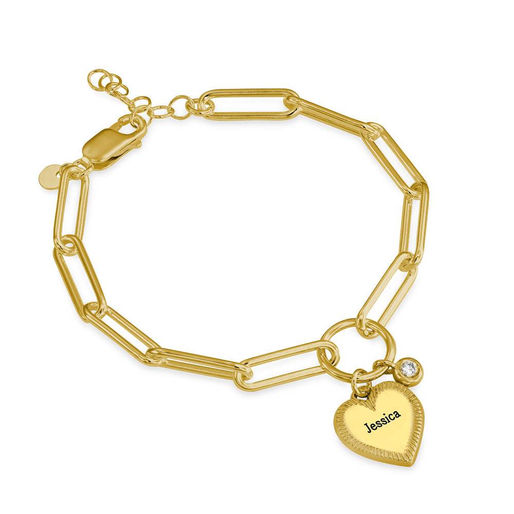 Herz-Gliederarmband mit Diamant - 750er vergoldetes Silber-4 Produktfoto