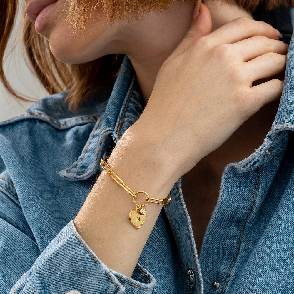 Herz-Gliederarmband mit Diamant - 750er vergoldetes Silber-3 Produktfoto