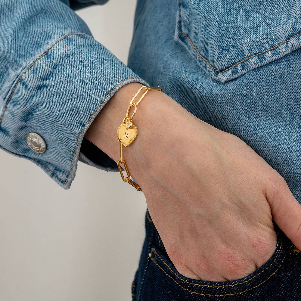 Herz-Gliederarmband mit Diamant - 750er vergoldetes Silber-2 Produktfoto
