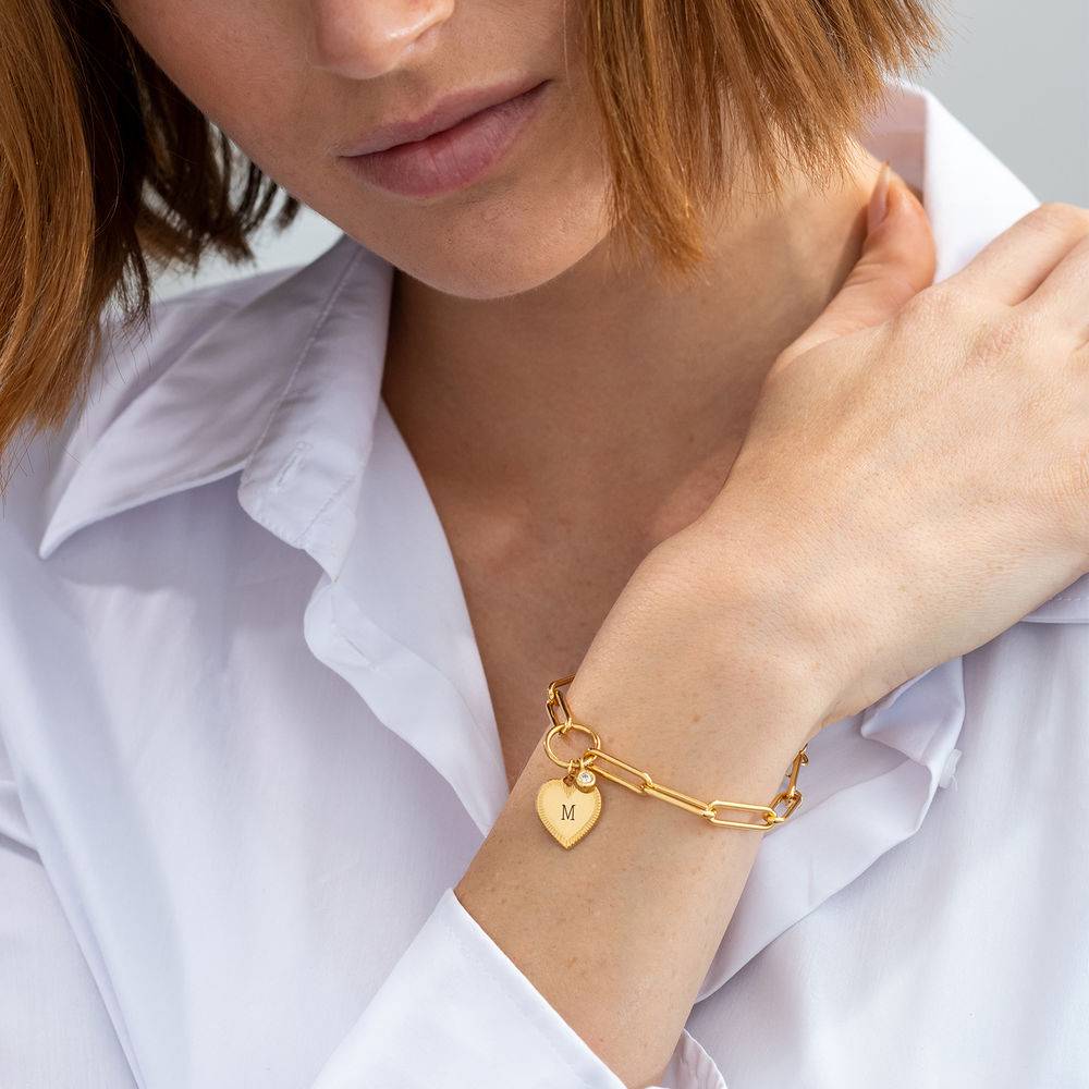 Herz-Gliederarmband mit Diamant - 750er Gold-Vermeil-2 Produktfoto