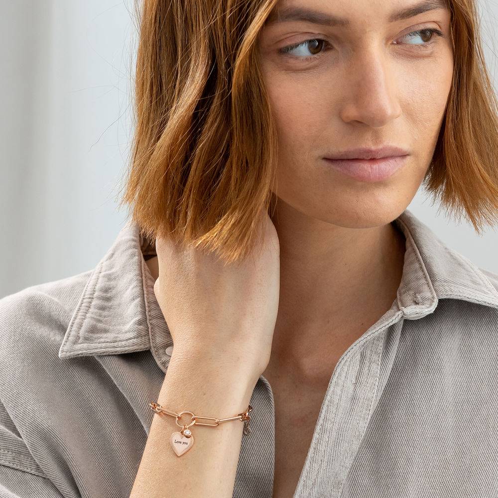 Herz-Gliederarmband mit Diamant - 750er rosévergoldetes Silber-2 Produktfoto