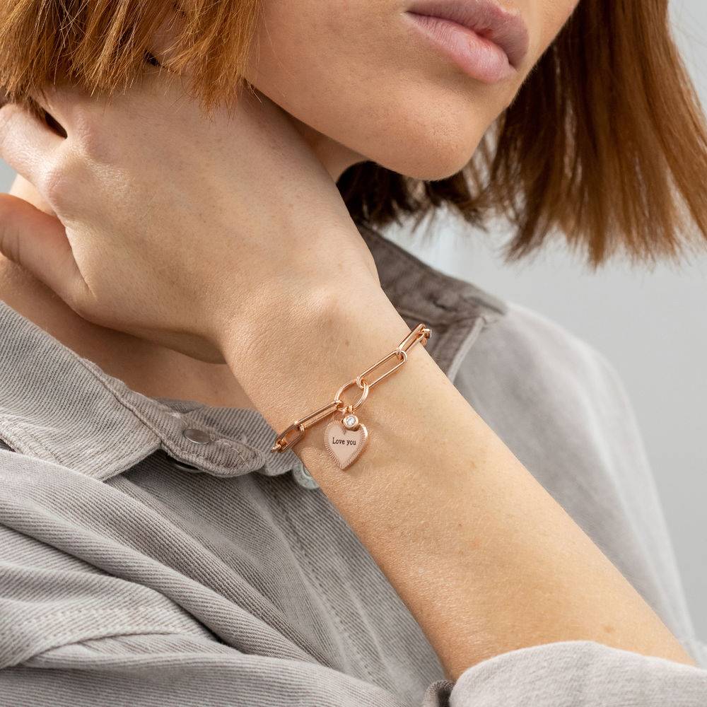 Herz-Gliederarmband mit Diamant - 750er rosévergoldetes Silber-1 Produktfoto