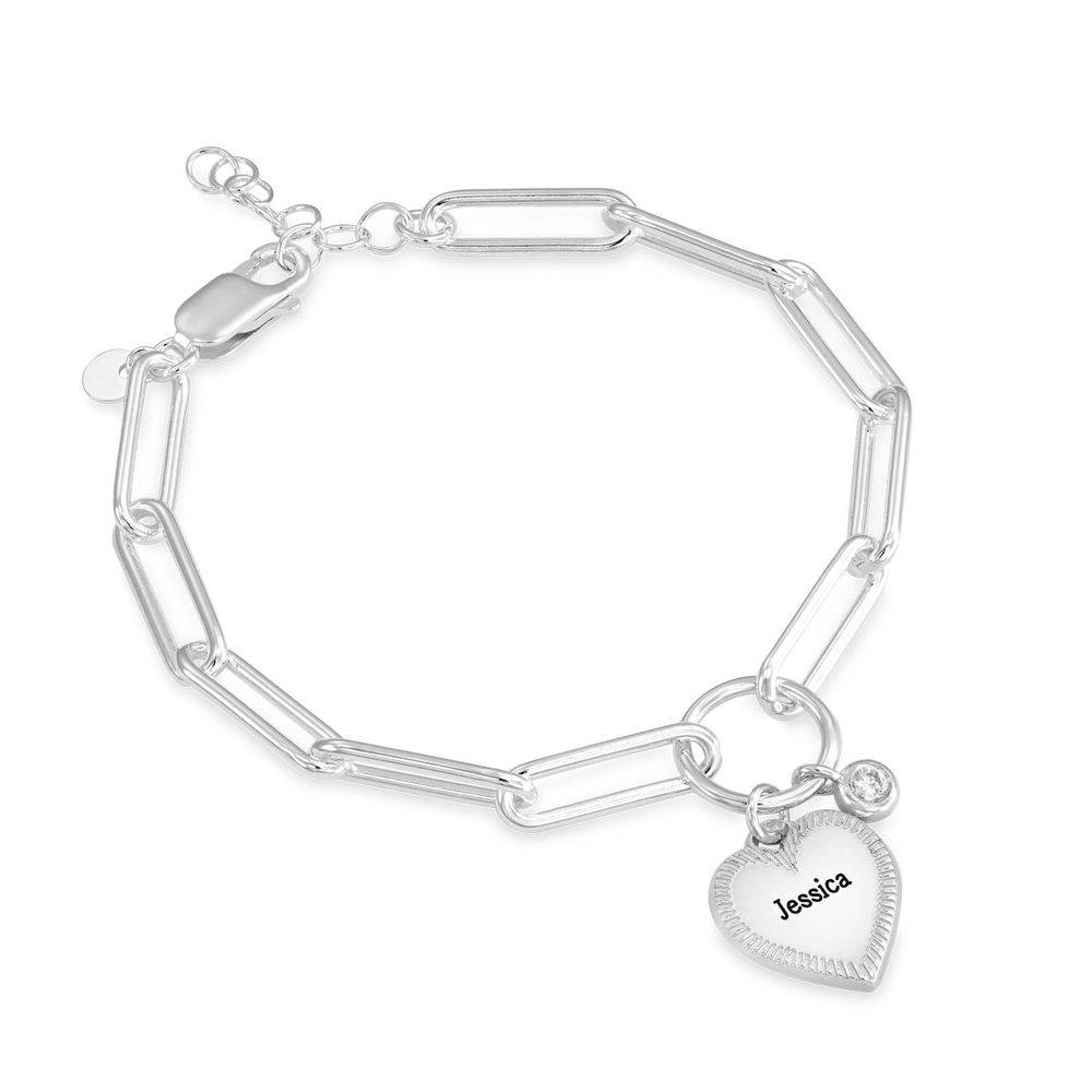 Herz-Gliederarmband mit Diamant - 925er Sterlingsilber-3 Produktfoto