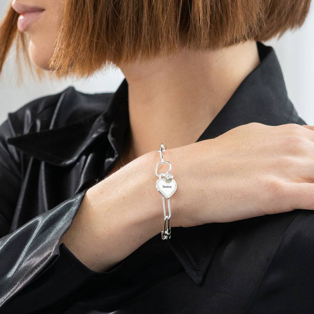 Herz-Gliederarmband mit Diamant - 925er Sterlingsilber-1 Produktfoto
