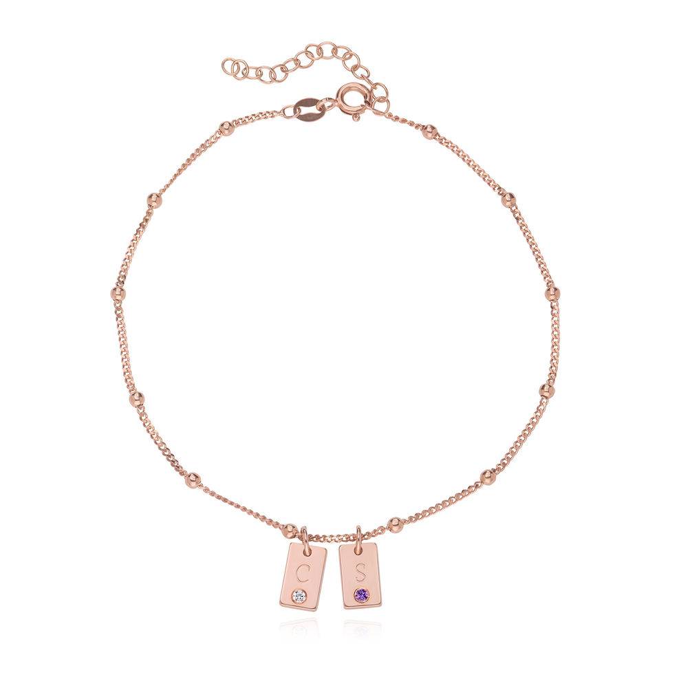 Initial & Geburtsstein Charm-Fußkettchen - rosévergoldetes Sterlingsilber-1 Produktfoto