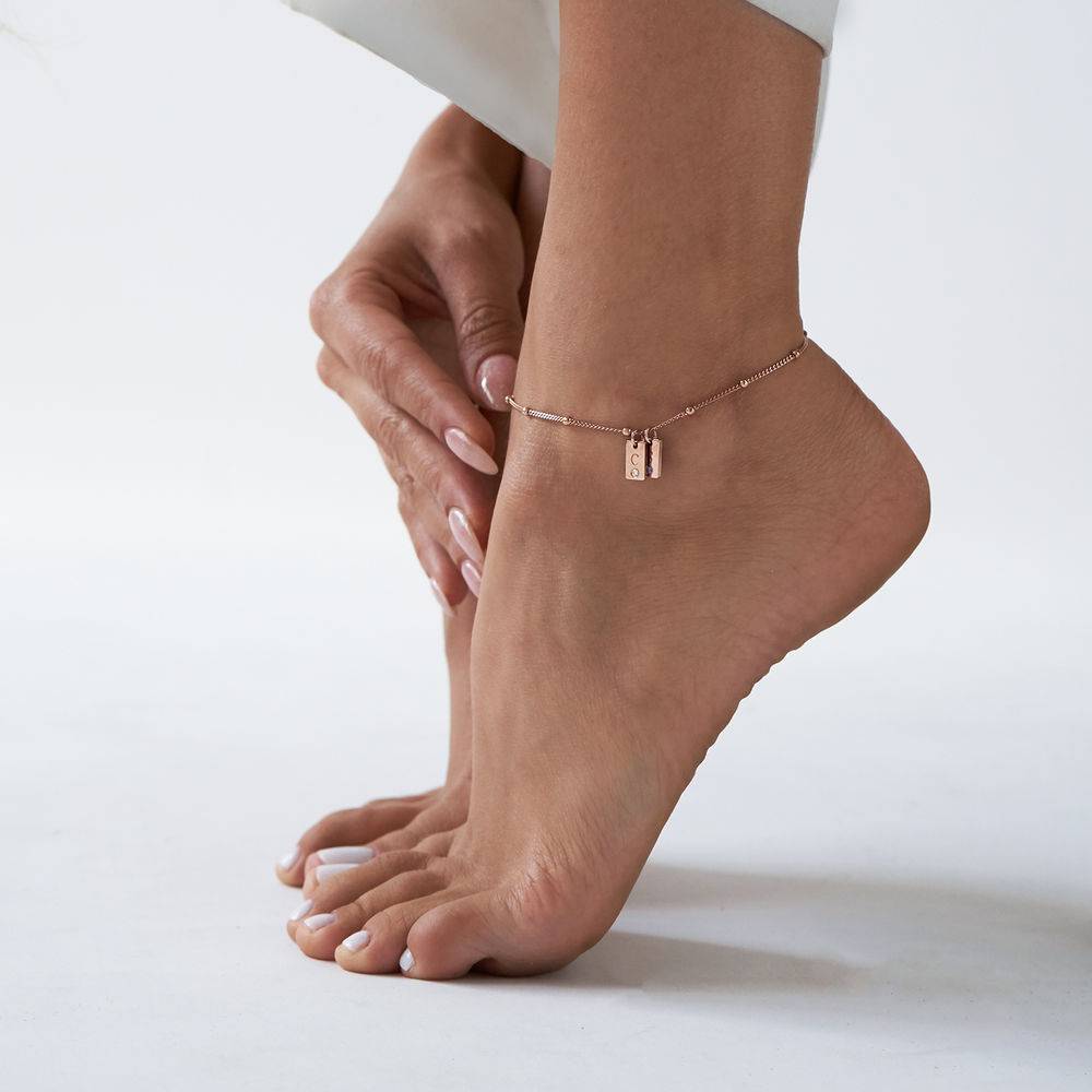 Initial & Geburtsstein Charm-Fußkettchen - rosévergoldetes Sterlingsilber-3 Produktfoto