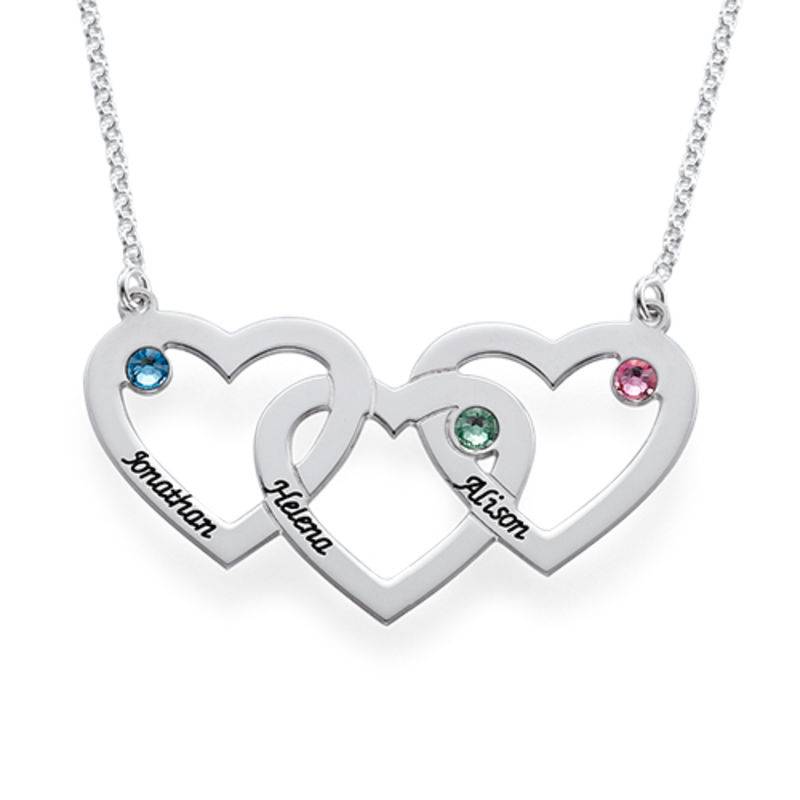 Kette mit drei verschlungenen Herzen und Geburtssteinen - 925er Sterlingsilber-1 Kette mit drei verschlungenen Herzen und Geburtssteinen - 925er Sterlingsilber-1 Produktfoto