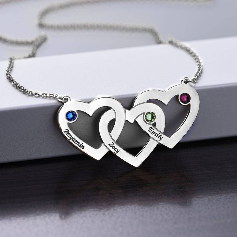 Kette mit drei verschlungenen Herzen und Geburtssteinen - 925er Sterlingsilber-2 Kette mit drei verschlungenen Herzen und Geburtssteinen - 925er Sterlingsilber-2 Produktfoto