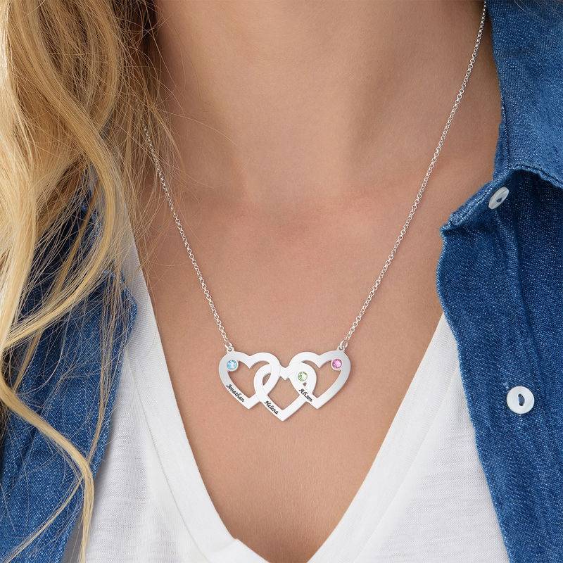 Kette mit drei verschlungenen Herzen und Geburtssteinen - 925er Sterlingsilber-4 Kette mit drei verschlungenen Herzen und Geburtssteinen - 925er Sterlingsilber-4 Produktfoto
