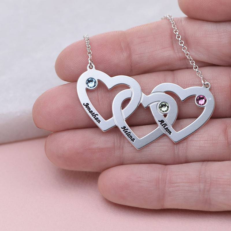 Kette mit drei verschlungenen Herzen und Geburtssteinen - 925er Sterlingsilber-3 Kette mit drei verschlungenen Herzen und Geburtssteinen - 925er Sterlingsilber-3 Produktfoto