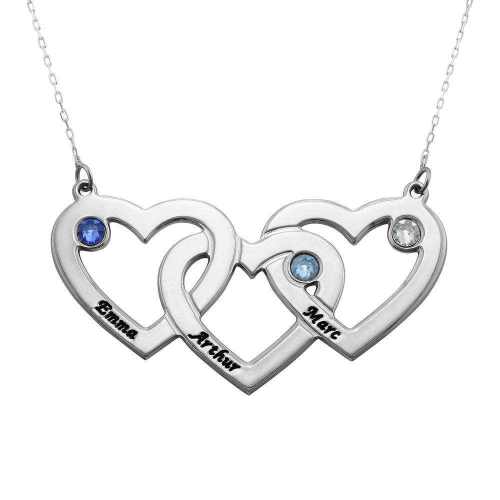 Kette mit drei verschlungenen Herzen und Geburtssteinen - 417er Weißgold-2 Kette mit drei verschlungenen Herzen und Geburtssteinen - 417er Weißgold-2 Produktfoto