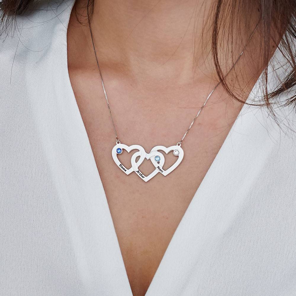Kette mit drei verschlungenen Herzen und Geburtssteinen - 417er Weißgold-4 Kette mit drei verschlungenen Herzen und Geburtssteinen - 417er Weißgold-4 Produktfoto