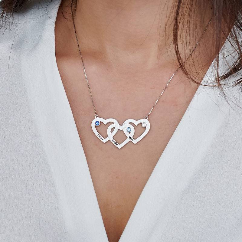 Kette mit drei verschlungenen Herzen und Geburtssteinen - 417er Weißgold-1 Kette mit drei verschlungenen Herzen und Geburtssteinen - 417er Weißgold-1 Produktfoto