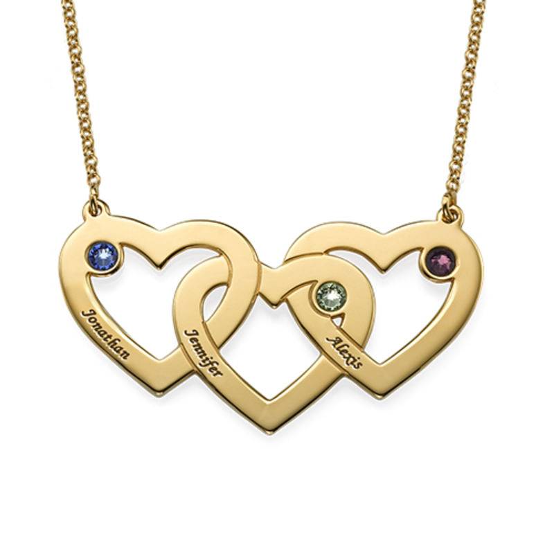 Kette mit drei verschlungenen Herzen und Geburtssteinen - Gold-Vermeil-1 Kette mit drei verschlungenen Herzen und Geburtssteinen - Gold-Vermeil-1 Produktfoto