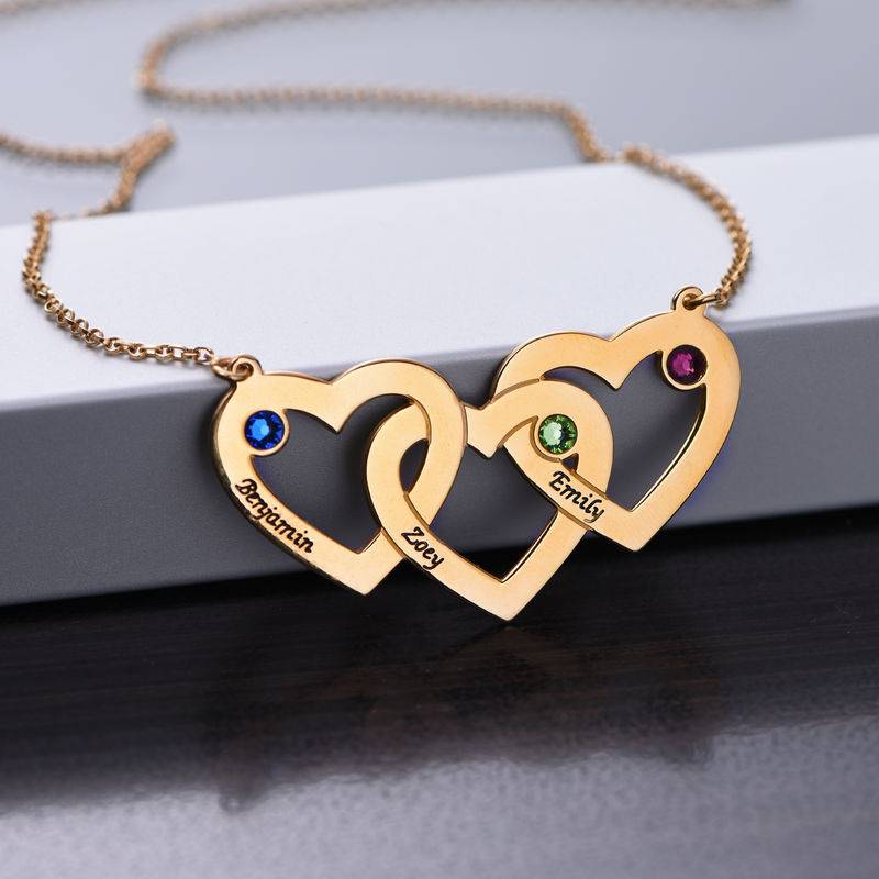 Kette mit drei verschlungenen Herzen und Geburtssteinen - Gold-Vermeil-5 Kette mit drei verschlungenen Herzen und Geburtssteinen - Gold-Vermeil-5 Produktfoto