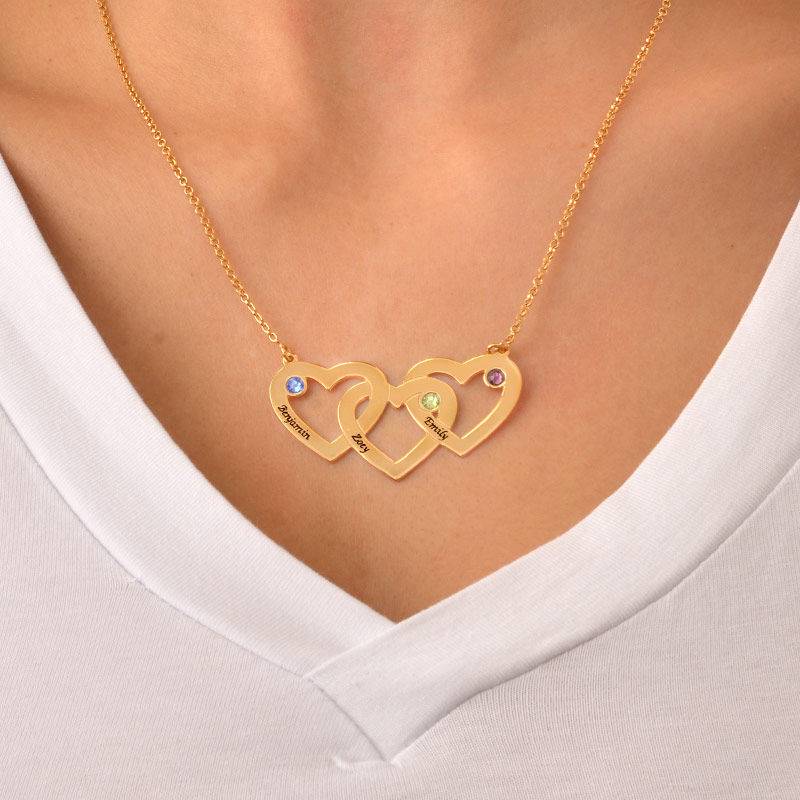 Kette mit drei verschlungenen Herzen und Geburtssteinen - Gold-Vermeil-3 Kette mit drei verschlungenen Herzen und Geburtssteinen - Gold-Vermeil-3 Produktfoto