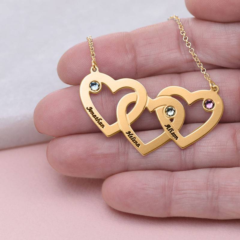 Kette mit drei verschlungenen Herzen und Geburtssteinen - Gold-Vermeil-4 Kette mit drei verschlungenen Herzen und Geburtssteinen - Gold-Vermeil-4 Produktfoto