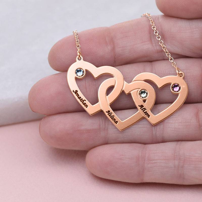 Kette mit drei verschlungenen Herzen und Geburtssteinen - rosévergoldetes Sterlingsilber-1 Produktfoto