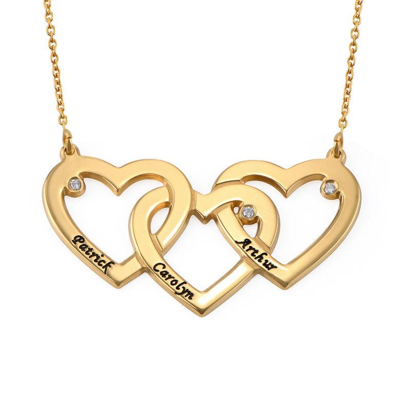 Kette mit drei verschlungenen Herzen und Diamanten - in Vergoldung-1 Produktfoto