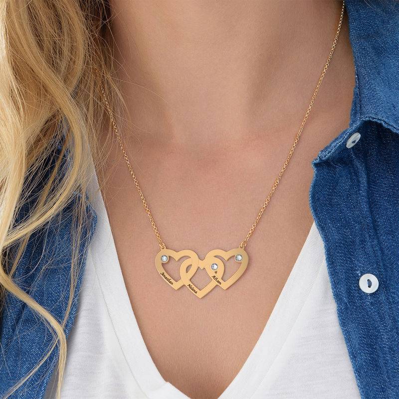 Kette mit drei verschlungenen Herzen und Diamanten - in Vergoldung-2 Produktfoto