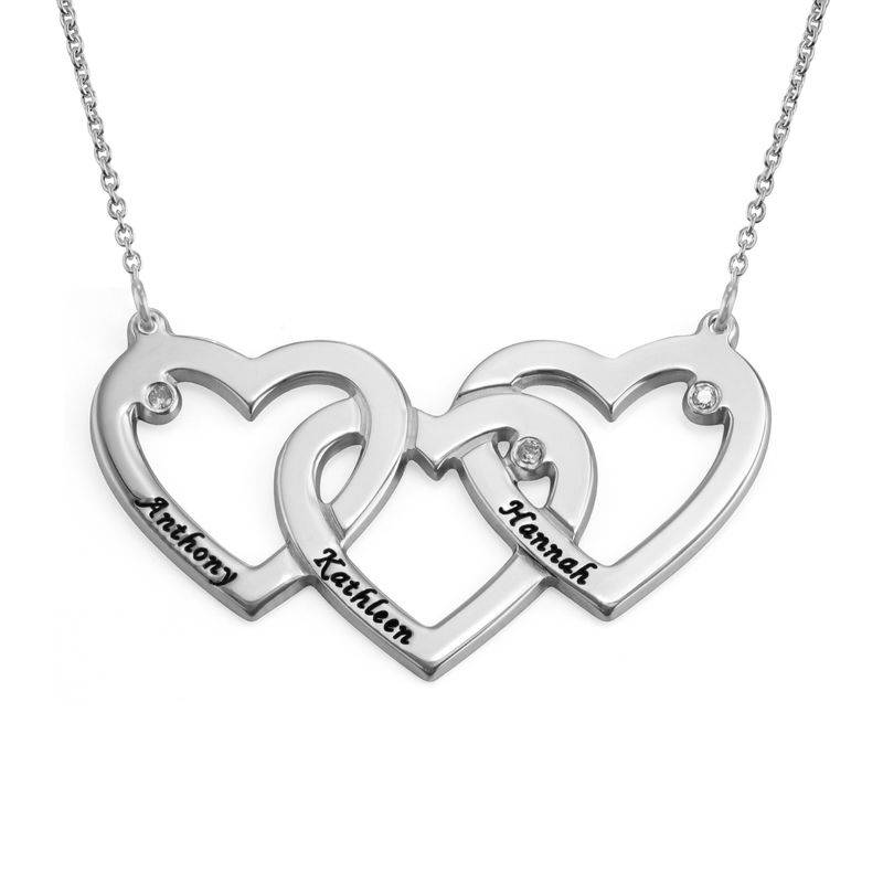 Kette mit drei verschlungenen Herzen und Diamanten - 925er Sterlingsilber-2 Produktfoto