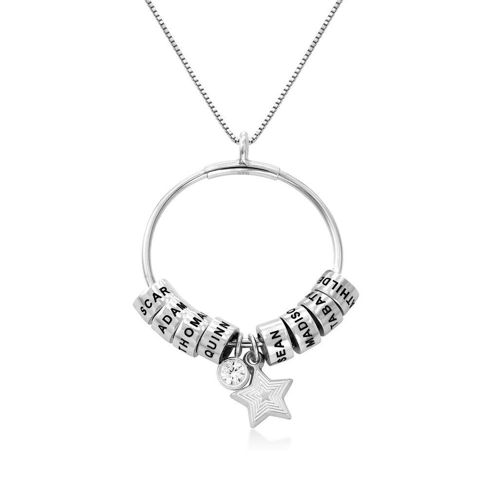 Große Linda Kreisanhänger-Kette mit gravierten Beads und 0,10 ct Diamant - 925er Sterlingsilber-1 Produktfoto