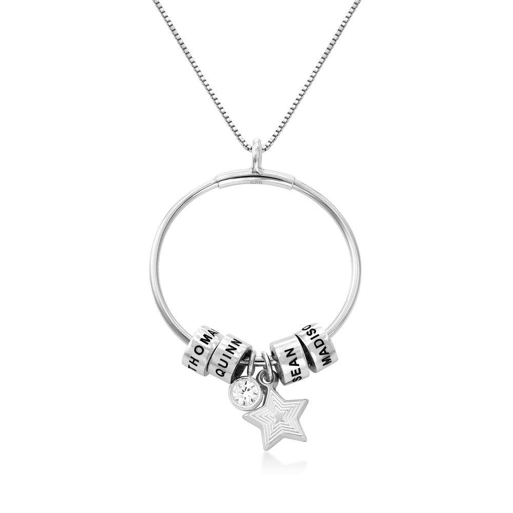 Große Linda Kreisanhänger-Kette mit gravierten Beads und 0,10 ct Diamant - 925er Sterlingsilber-4 Produktfoto