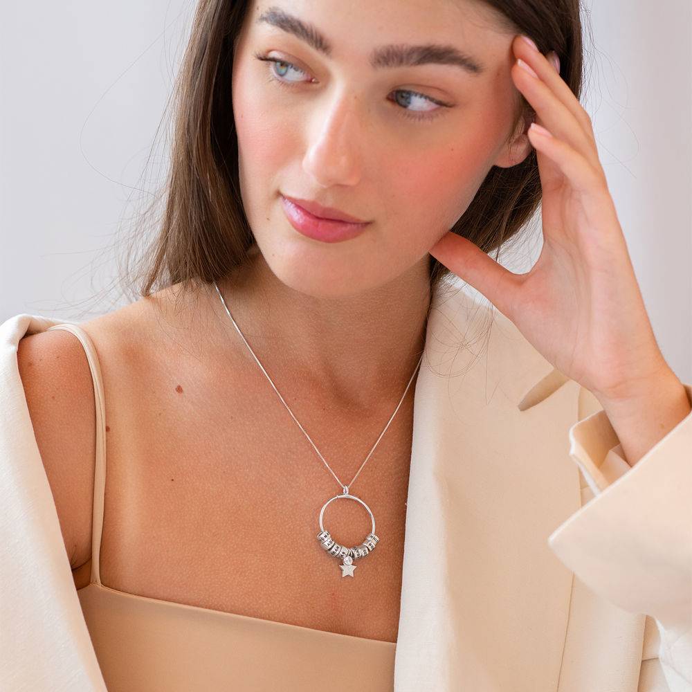 Große Linda Kreisanhänger-Kette mit gravierten Beads und 0,10 ct Diamant - 925er Sterlingsilber-2 Produktfoto