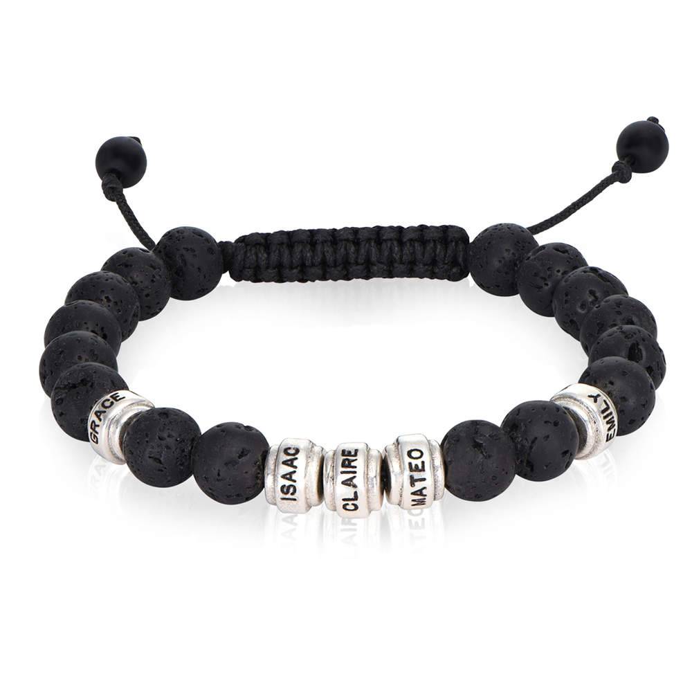 Lavastein Herrenarmband mit silbernen gravierbaren Beads-1 Produktfoto