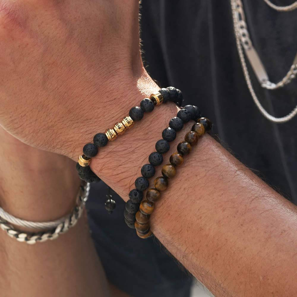 Lavastein Herrenarmband mit vergoldeten gravierbaren Beads-4 Produktfoto